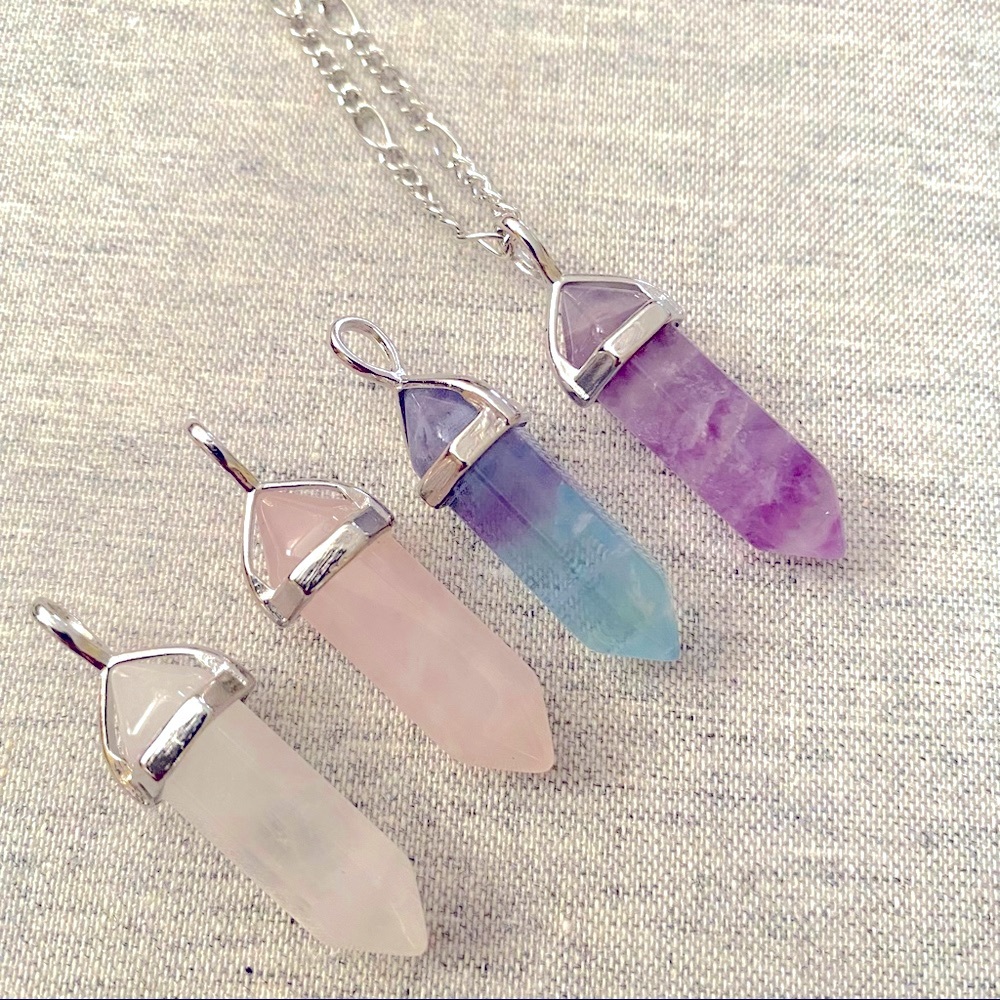 LOT OF 4 Crystal stone nevklaces Moon charged SET